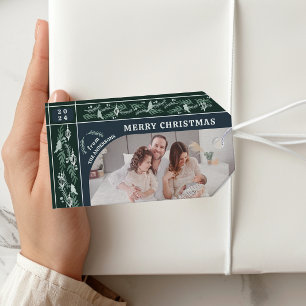Evergreen Garland Modern Photo Christmas Gift Tags