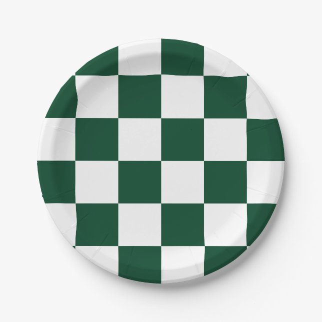 Evergreen Green/White Chequered Paper Plate (Front)