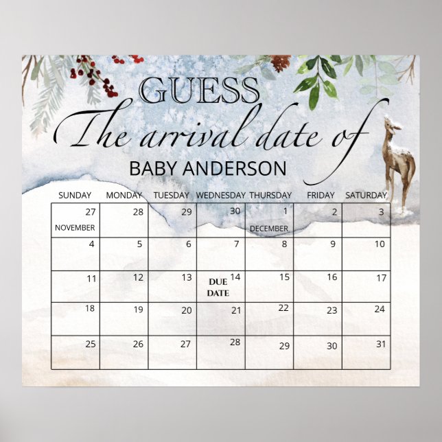 Evergreen Guess the due Date calendar  Poster (Front)