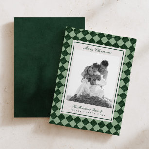 Evergreen Harlequin Chequered Family Photo Christm Holiday Card