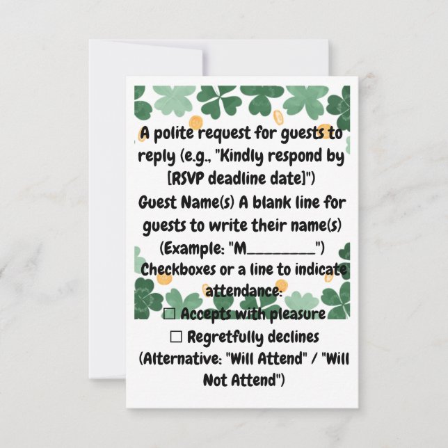  Evergreen Harmony Elegant Green Accents RSVP Card (Front)