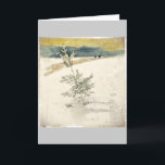 Evergreen Holiday Card<br><div class="desc">Small crooked fir tree in the snow with people cross-country skiing in the background.  Watercolor is slightly "rough" almost like a study.  Artwork by Swedish painter Carl Larsson.</div>
