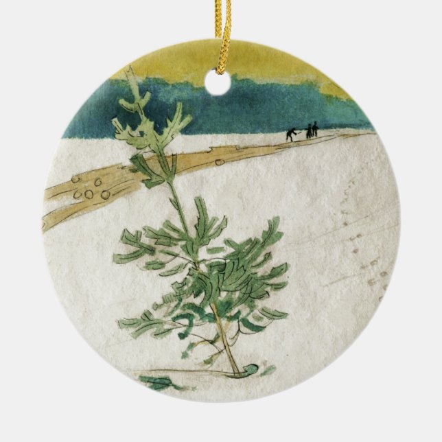 Evergreen in Snow Ceramic Tree Decoration (Front)