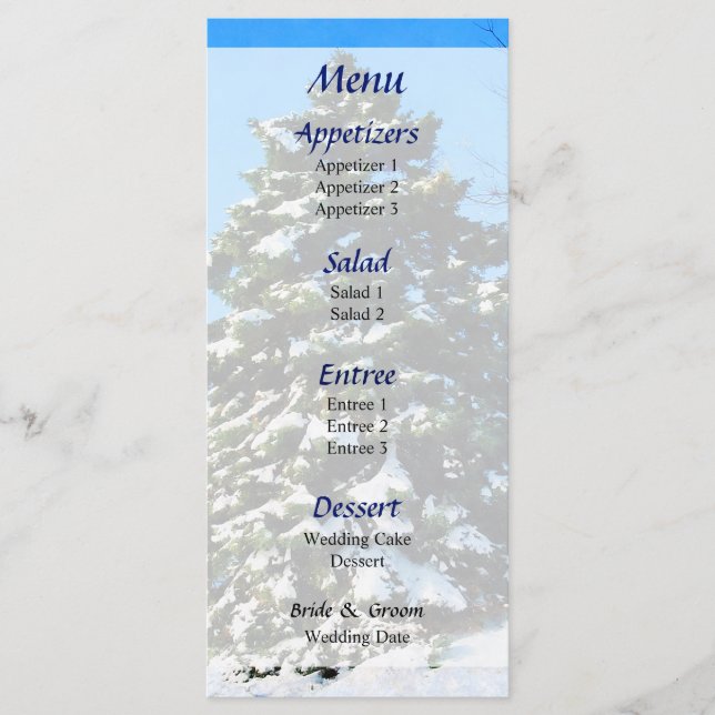 Evergreen in Winter Wedding Menu (Front)