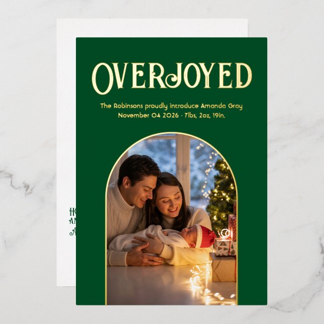 Evergreen Luxe Baby Birth Announcement Photo (Front/Back)