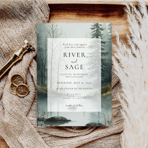Evergreen Mist Rustic Watercolor Forest Wedding Invitation