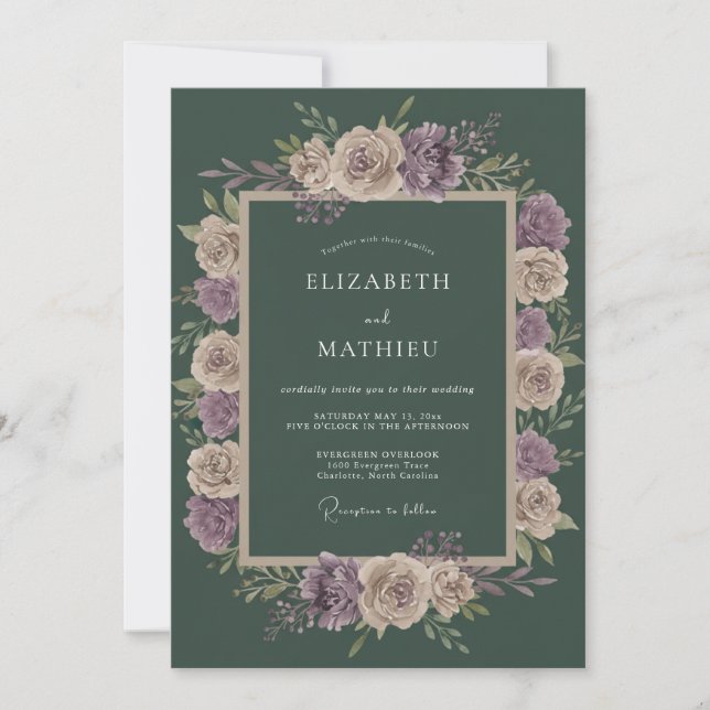Evergreen Moody Floral Wedding Invitation (Front)