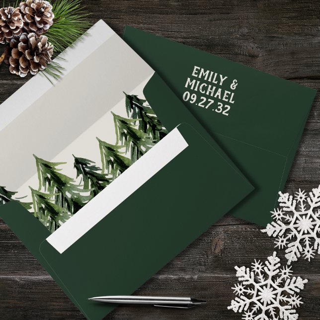 Evergreen Mountain Forest Green White Black Envelope (Creator Uploaded)