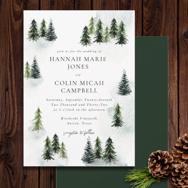 Evergreen Mountain Glen White Green Black Invitation (Creator Uploaded)
