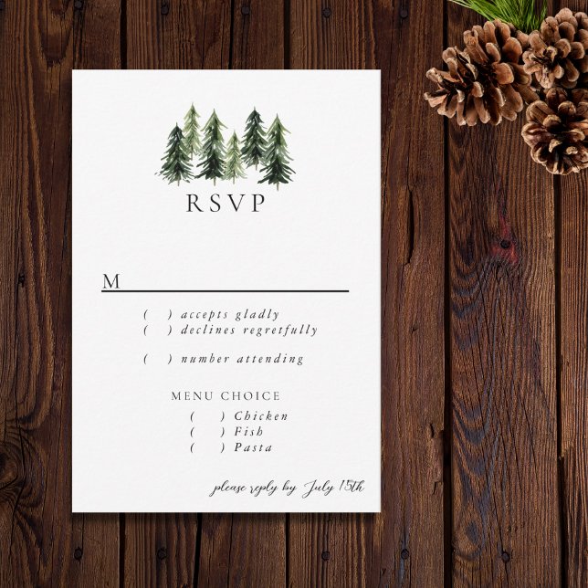 Evergreen Mountain Glen White Green Black RSVP Card (Creator Uploaded)
