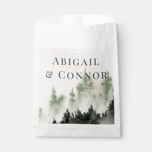 Evergreen Mountain Mist Rustic Winter White Grey Favour Bags (Front)