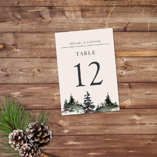Evergreen Mountain Mist Rustic Winter White Grey Table Number