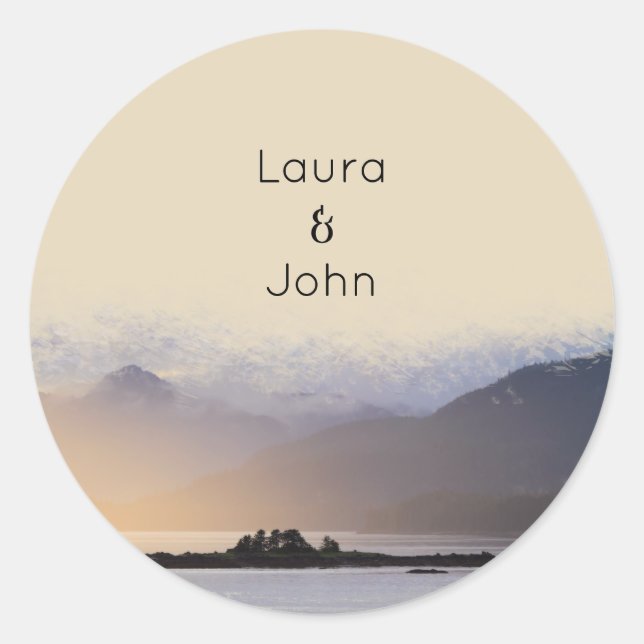 Evergreen Mountain Mist Wedding Party Favours Classic Round Sticker (Front)