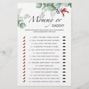 Evergreen mummy or daddy baby shower game