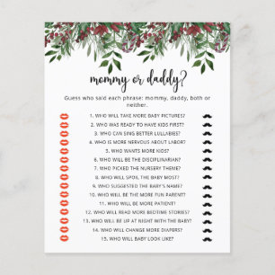 Evergreen mummy or daddy baby shower game