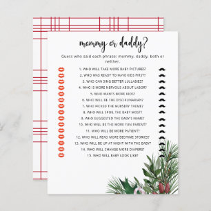 Evergreen mummy or daddy baby shower game