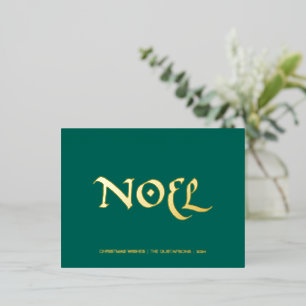 Evergreen Noel Lettering Foil Holiday Postcard