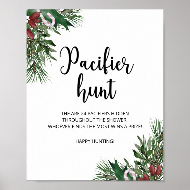 Evergreen pacifier hunt baby shower game poster (Front)