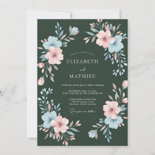 Evergreen Painted Petal Wedding Invitation
