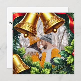 Evergreen Photo border with bells for Christmas Holiday Card