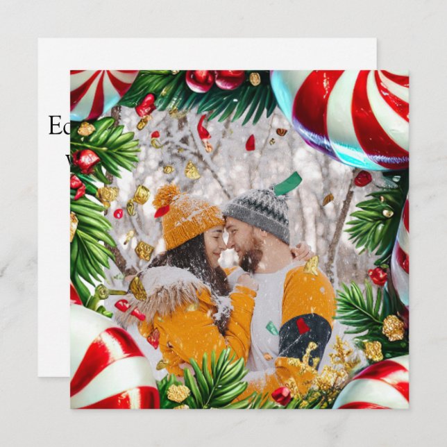 Evergreen Photo border with Mints for Christmas Holiday Card (Front/Back)