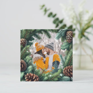 Evergreen Photo border with pinecone for Christmas Holiday Card