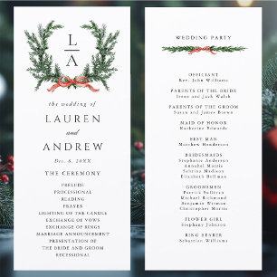 Evergreen Pine Wreath Wedding Ceremony Program Programme