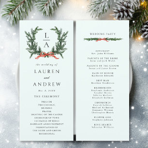 Evergreen Pine Wreath Wedding Mint Green Ceremony  Programme