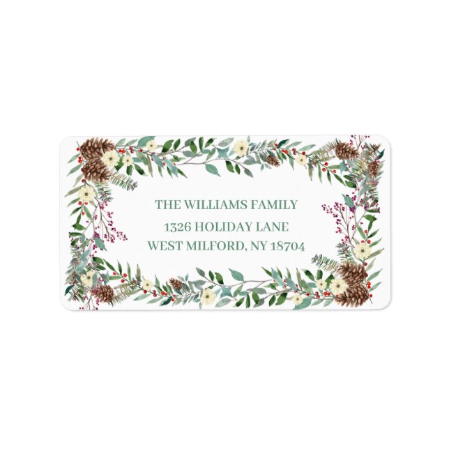Evergreen Pinecone Floral Christmas Address Label (Front)