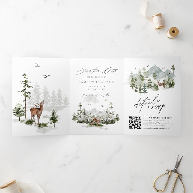 Evergreen Pines Rustic Wedding Save The Date Tri-Fold Invitation (Inside)