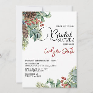 Evergreen Poinsettia Elegant Winter Bridal Shower Invitation