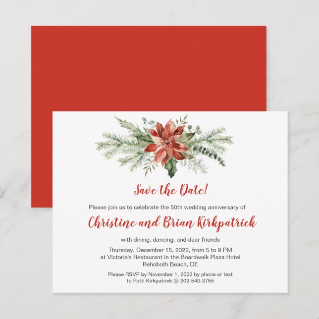 Evergreen Red Poinsettia Christmas - Patti K RSVP  Card (Front/Back)