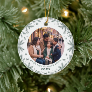 Evergreen Round Christmas Family Photo Ceramic Tree Decoration