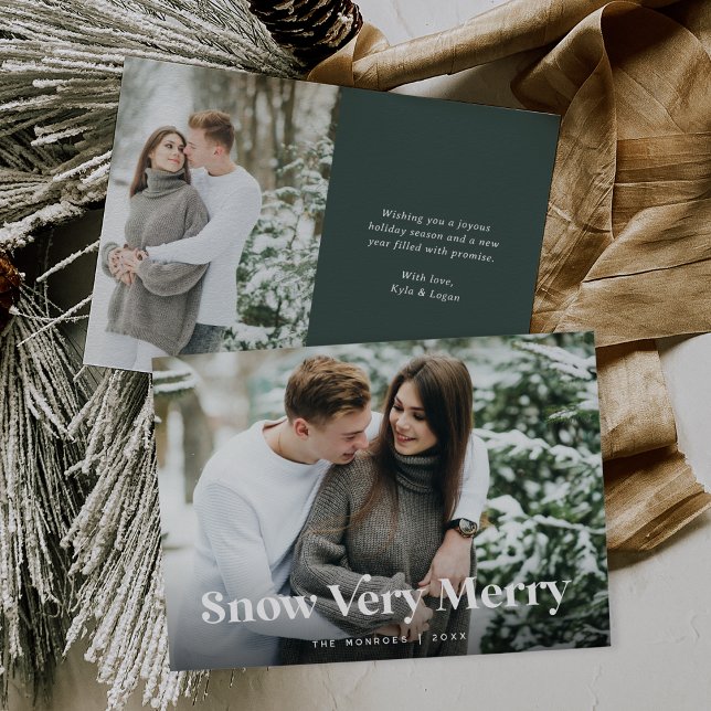Evergreen | Snow Very Merry Two Photo Holiday Card (Creator Uploaded)