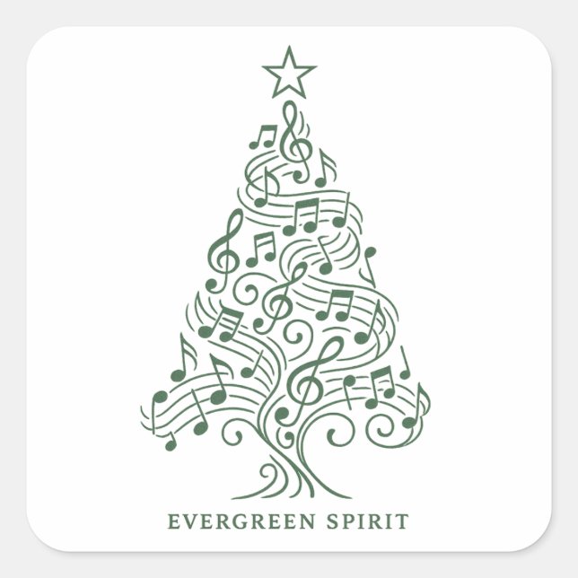 "Evergreen Spirit – Musical Christmas Tree Design" Square Sticker (Front)