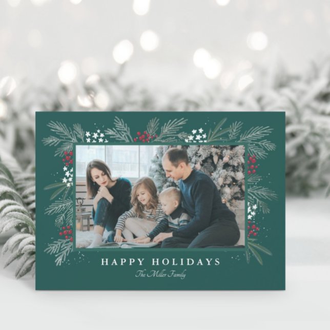 Evergreen Spray Holiday Christmas Photo Card (Creator Uploaded)