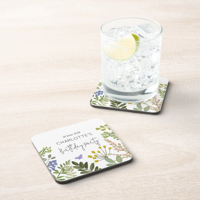 Evergreen Summer Garden Birthday Party  Coaster (Right Side)