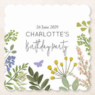 Evergreen Summer Garden Birthday Party Paper Coaster