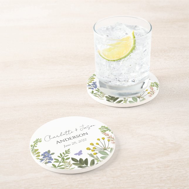 Evergreen Summer Garden Wedding  Coaster (Side)
