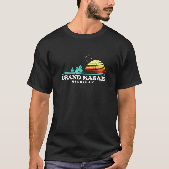 Evergreen Sunset Grand Marais Forest Michigan Wood T-Shirt (Front)