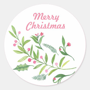 Evergreen Swag   Merry Christmas Classic Round Sticker