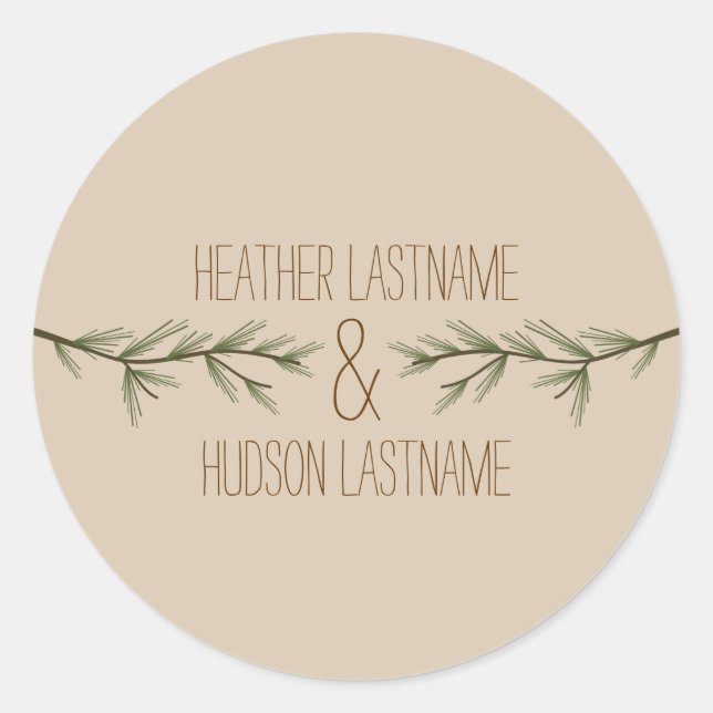 Evergreen Tree Branches Wedding Sticker (Front)