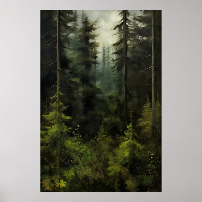 Evergreen Tree Forest Farmhouse , Vintage Wall Poster (Front)