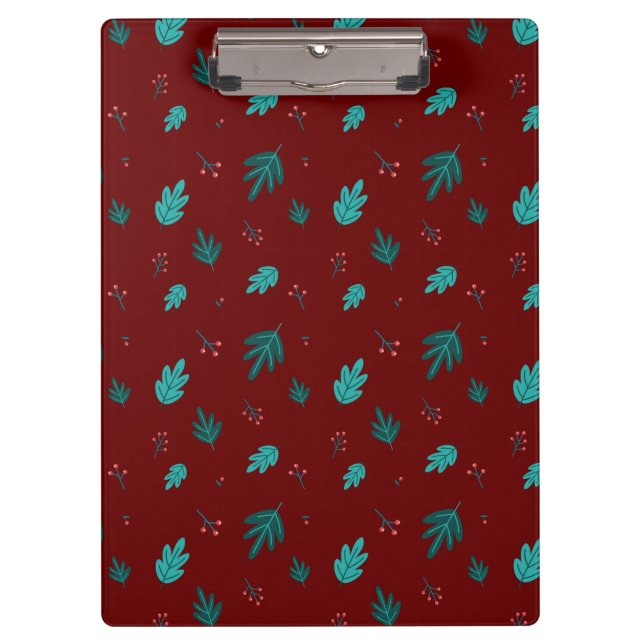 Evergreen Tree Leaves & Red Holly Berries Clipboard (Front)
