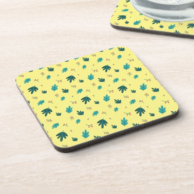 Evergreen Tree Leaves & Red Holly Berries Coaster (Left Side)