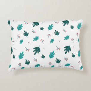 Evergreen Tree Leaves & Red Holly Berries Decorative Cushion