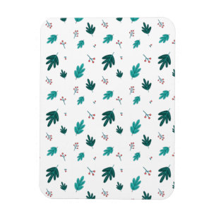 Evergreen Tree Leaves & Red Holly Berries Magnet