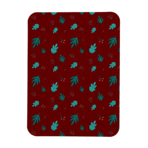 Evergreen Tree Leaves & Red Holly Berries Magnet