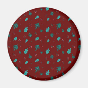 Evergreen Tree Leaves & Red Holly Berries Magnet