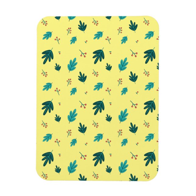 Evergreen Tree Leaves & Red Holly Berries Magnet (Vertical)